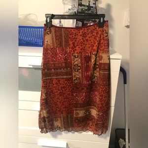 90s Y2K slip skirt in orange pattern and bottom frills size M